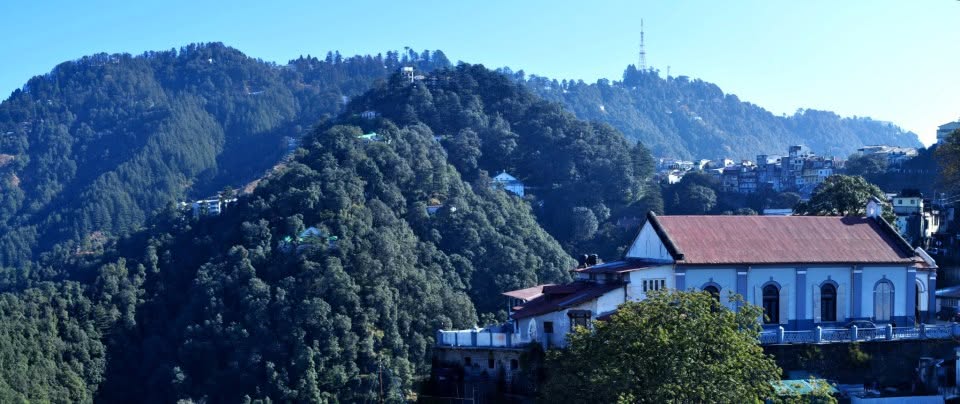 Union Church, Mussoorie, seen among the deodar-covered hills
