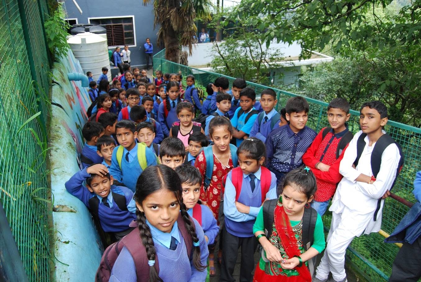 Children outside Hebron Elementary School, Mussoorie